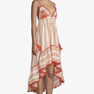 Tessora Nina Orange Cotton High-Low Sleeveless Dress with Embroidery Size XS